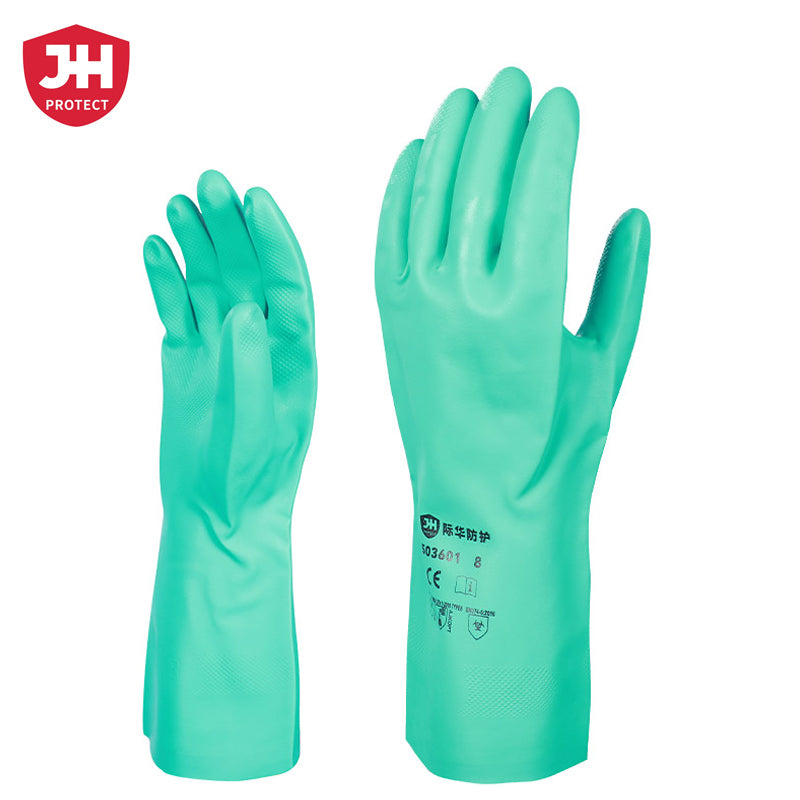 Guantes de protección química de caucho de nitrilo Jihua 
