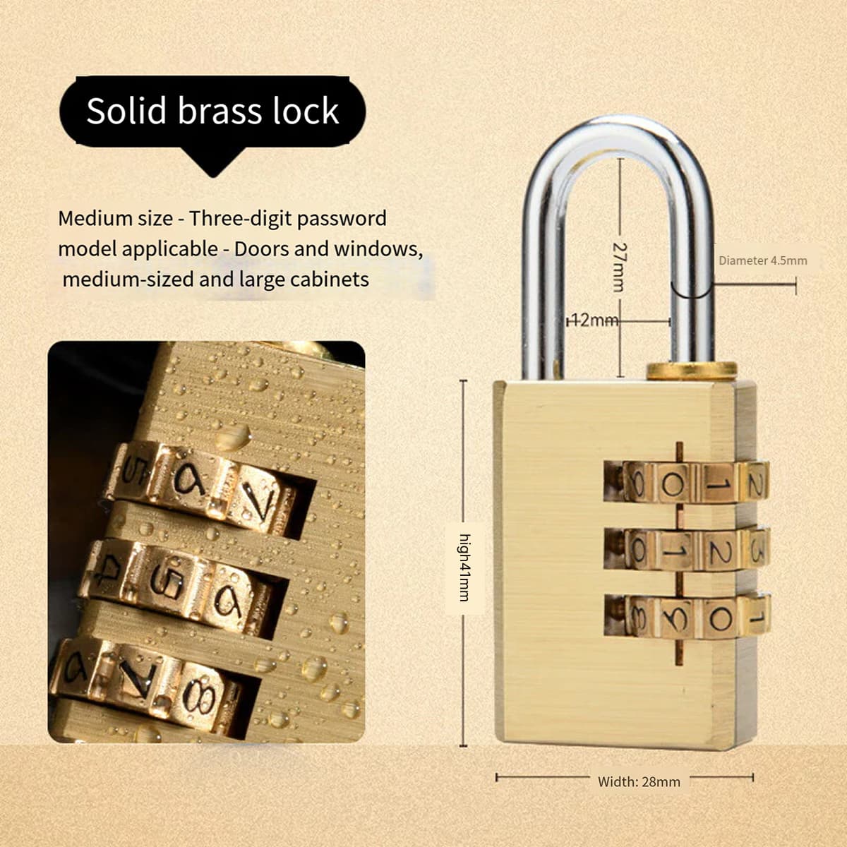Bingyu brass combination padlock 