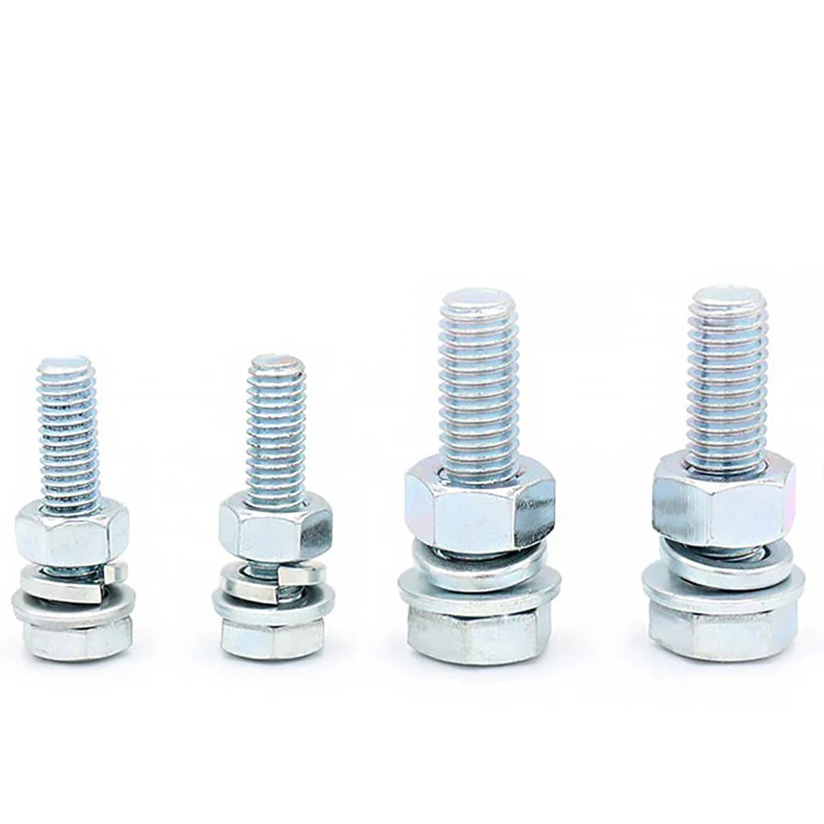 Pernos hexagonales externos Bingyu, arandelas planas de resorte, tuercas y tornillos combinados de cuatro piezas. 