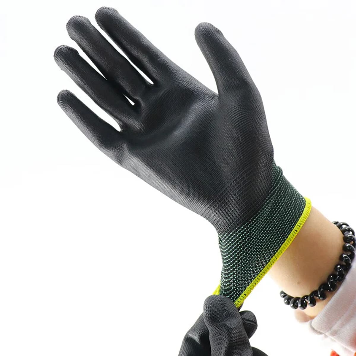 Hastick black pu dipped palm coated gloves 
