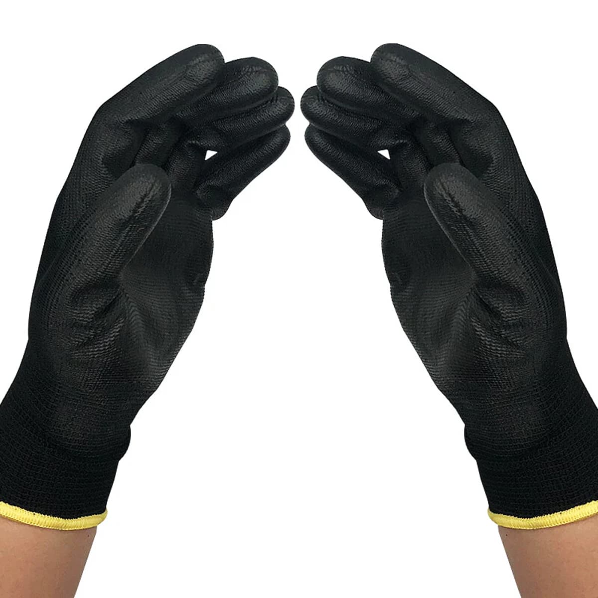 Hastick black pu dipped palm coated gloves 